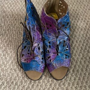 Vibrant Blue and Purple Lace-Up Boots